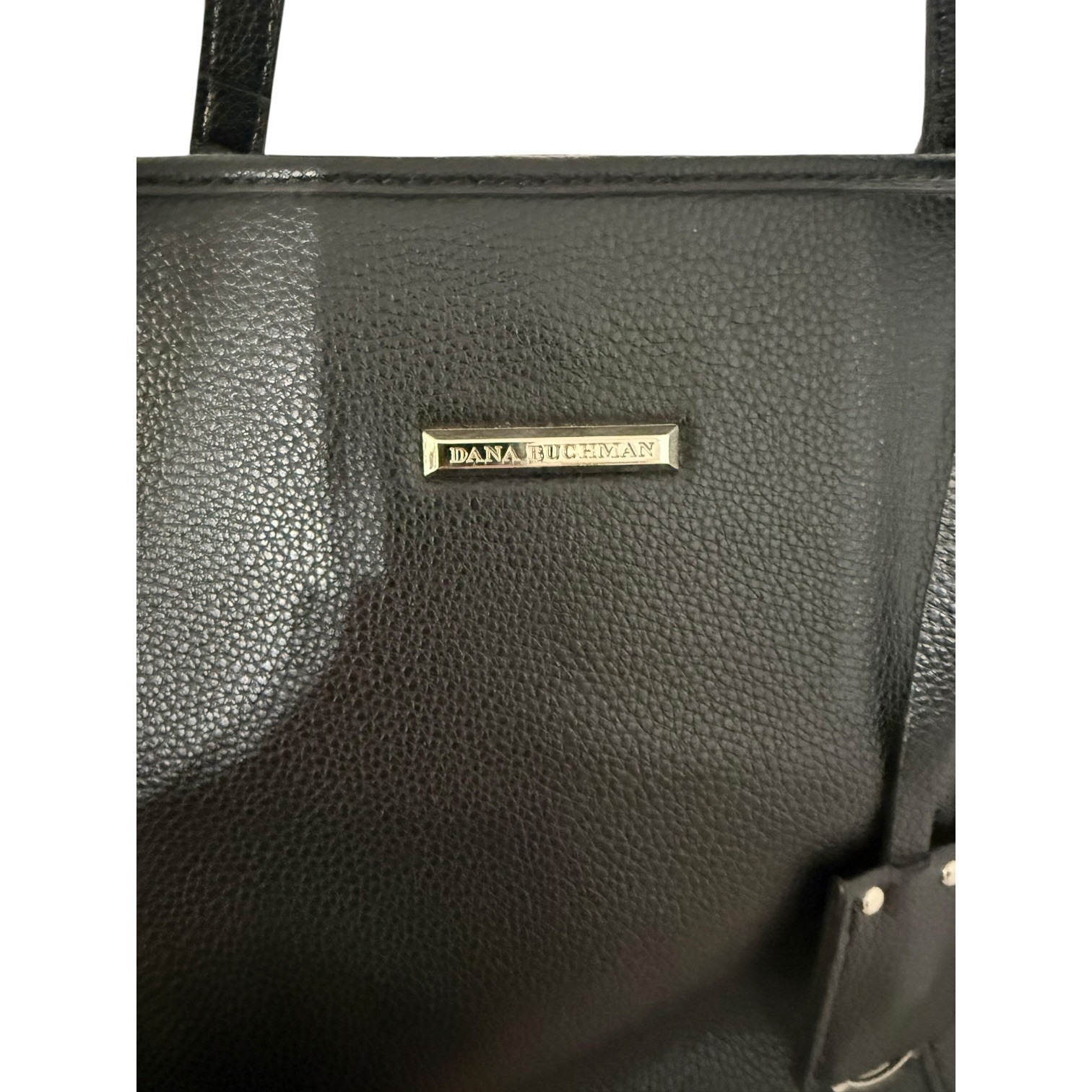 Dana Buchman Black Pebbled Faux Leather Tote Bag Shoulder Purse Silver Hardware